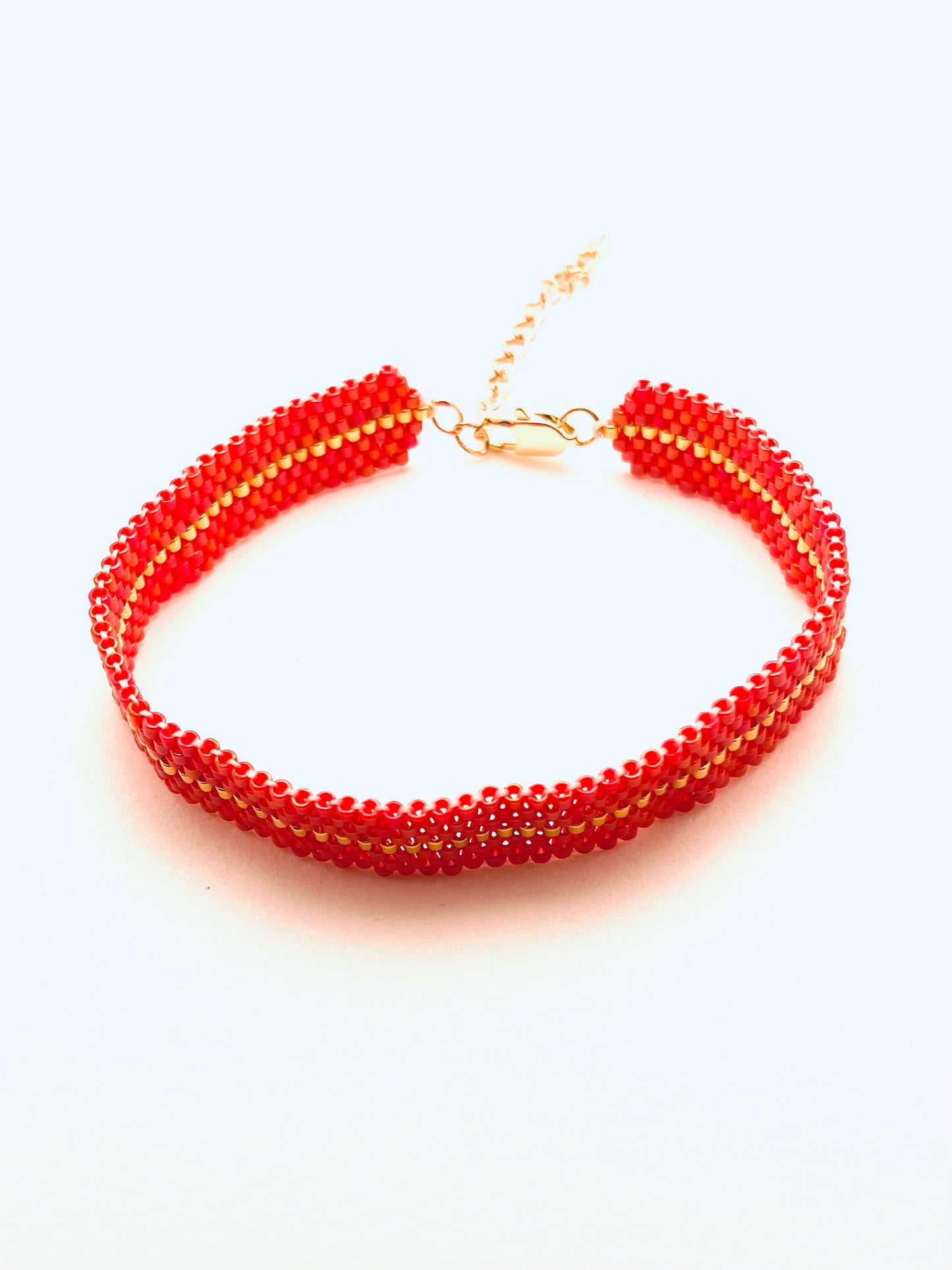 Beaded Stripe Bracelet, Red and Gold