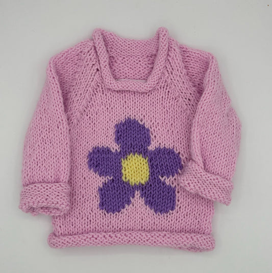 12-18 M Pink Acrylic Sweater with Purple Daisy