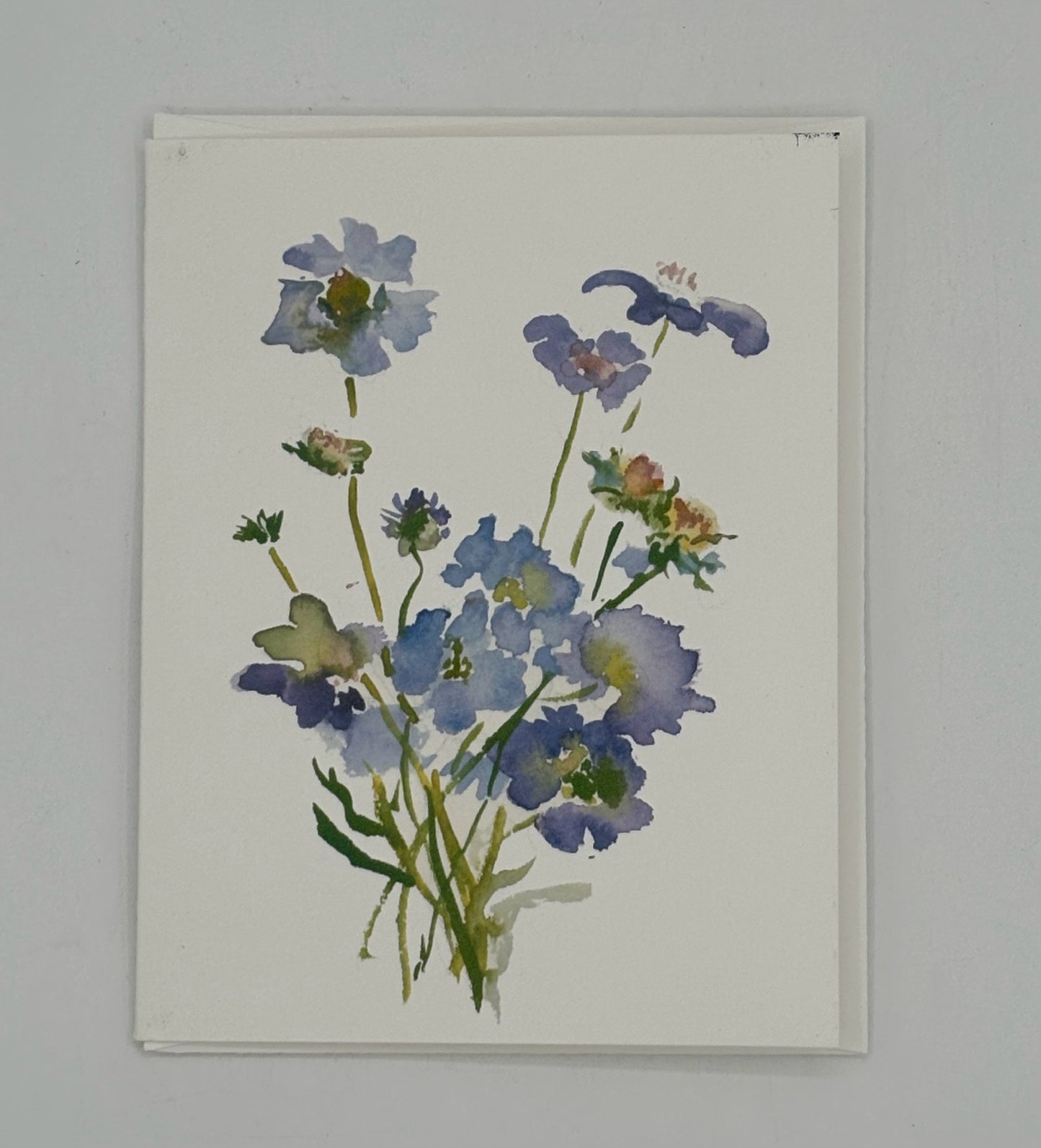 Watercolor Blue Scabiosa Card