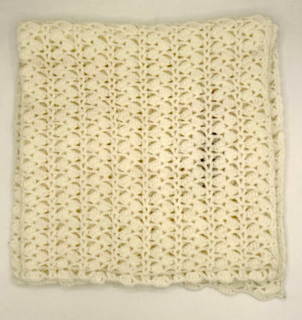 White Acrylic Crocheted Fan Baby Blanket