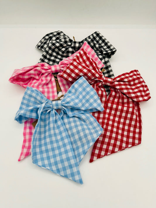 Large Gingham Bow with Squeeze Clip
