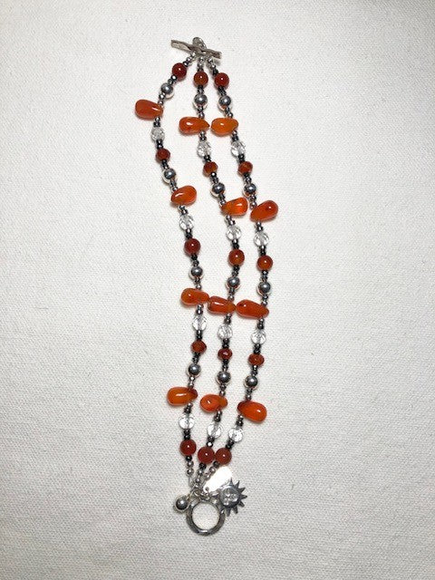 Orange Agate, Rock Quartz, Sterling Silver, & Hematite Bracelet