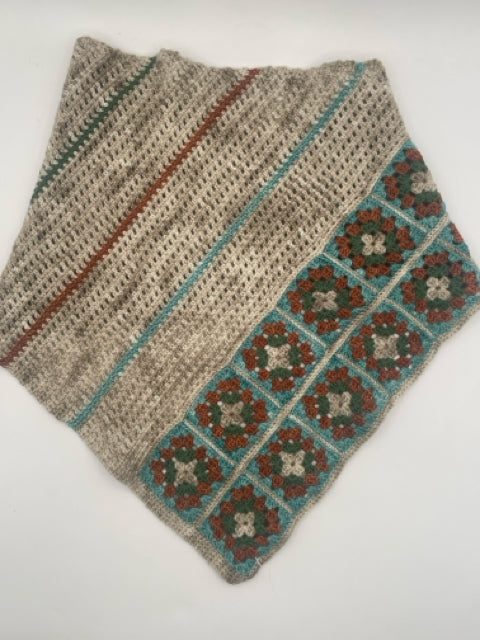 Oat, Blue, Russet and Forest Merino Blend Crochet Granny Square Cowl