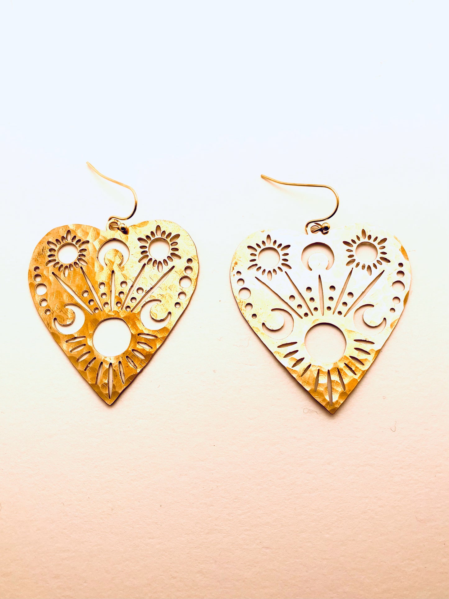Hand hammered Large Lace Heart Earrings