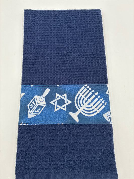 Navy Towel with Hanukkah Trim
