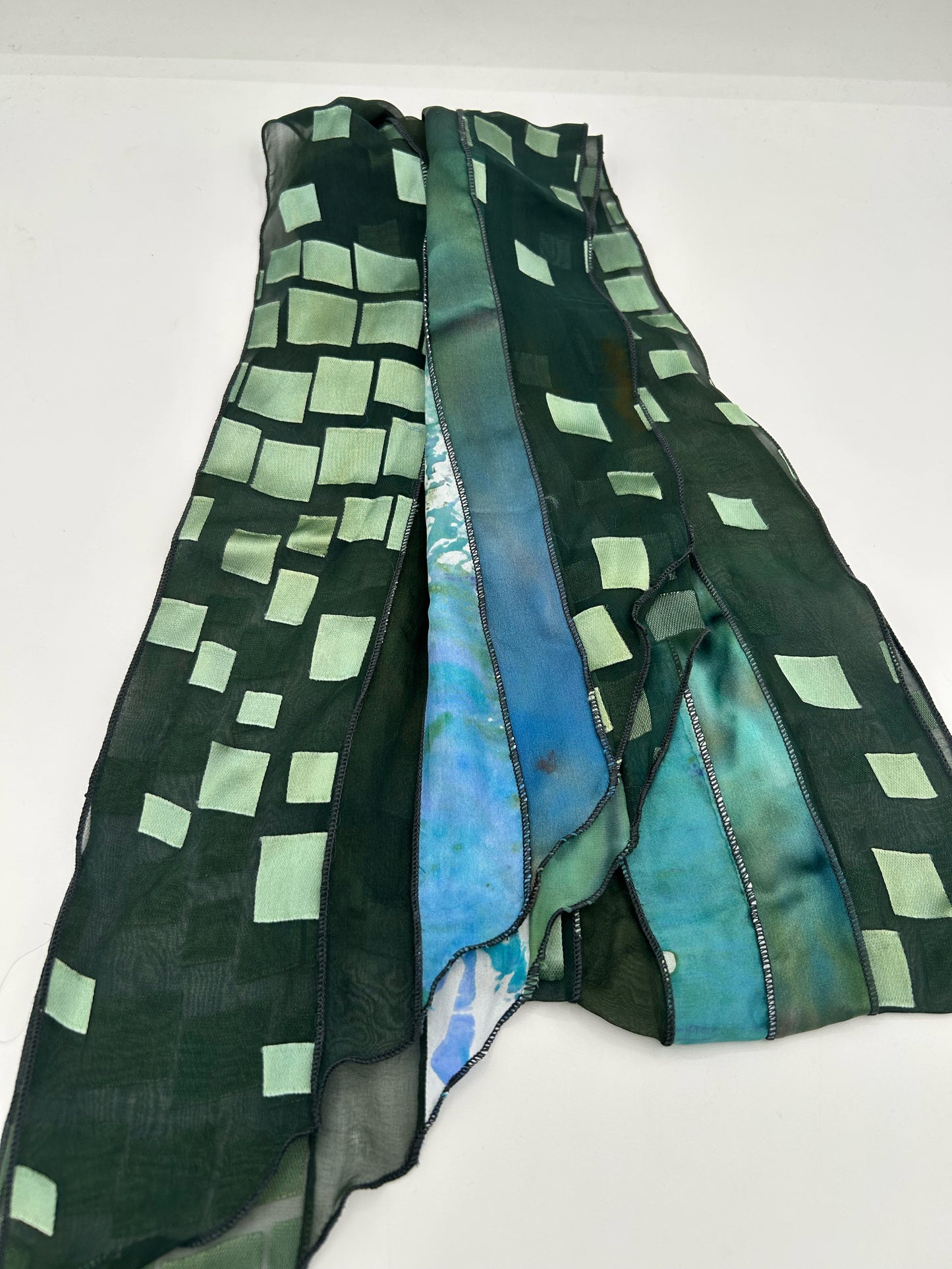 Olive & Green Silk Collage Scarf