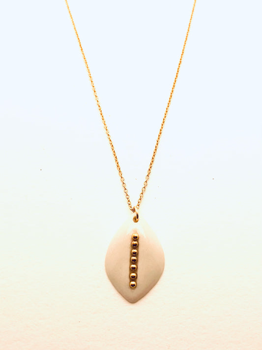 Beaded Leaf Necklace, White