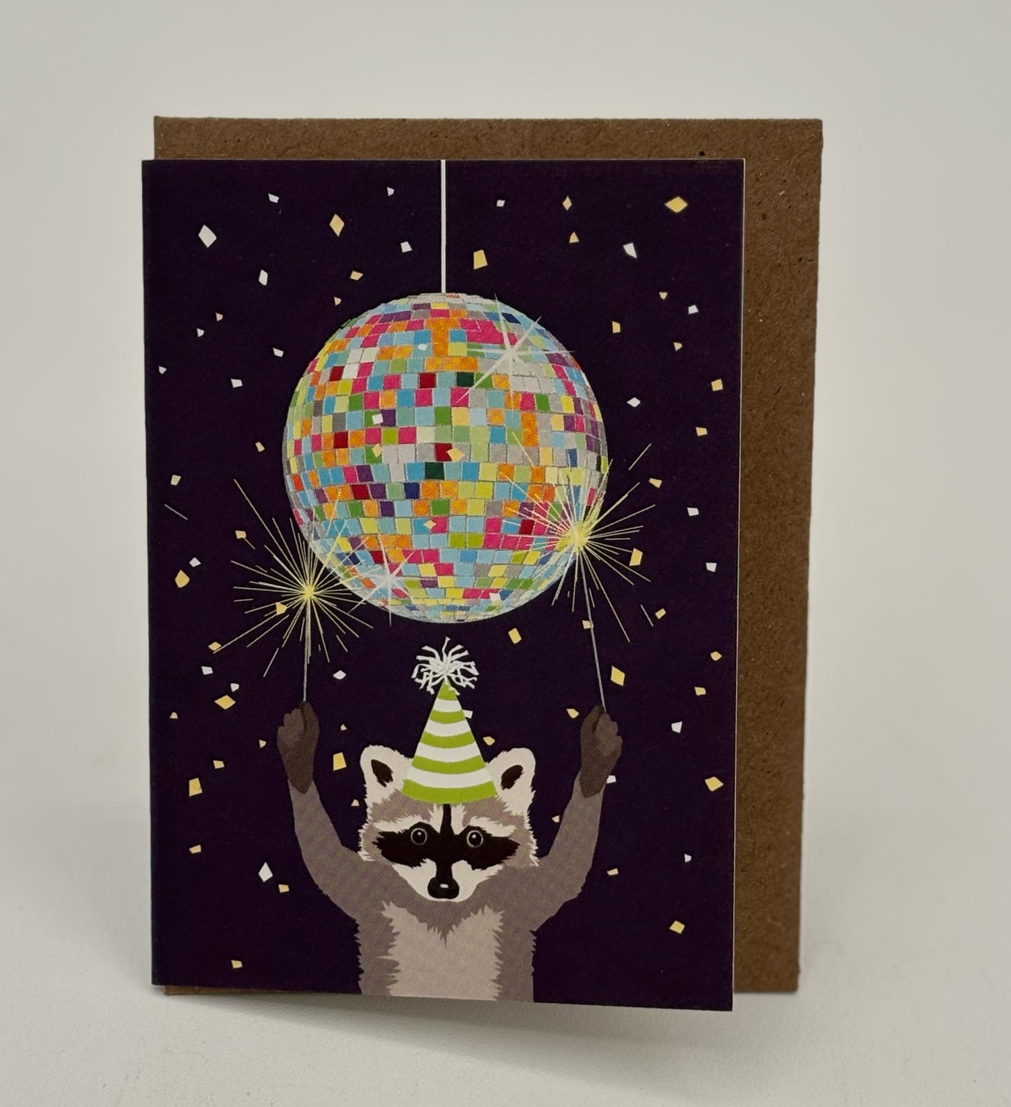 Mini Raccoon Disco Ball Enclosure Card