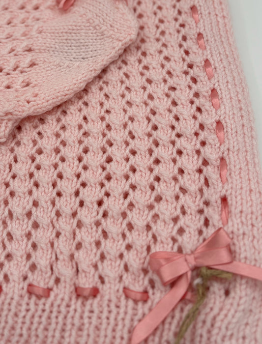 Pink Acrylic Baby Blanket with Bonnet