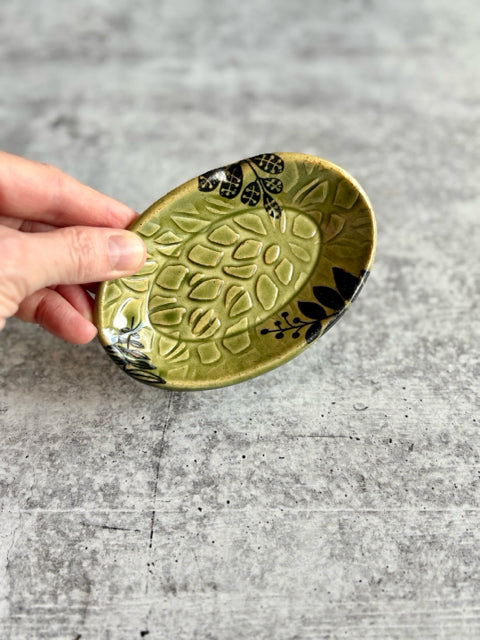 Green & Black Oval Trinket Dish