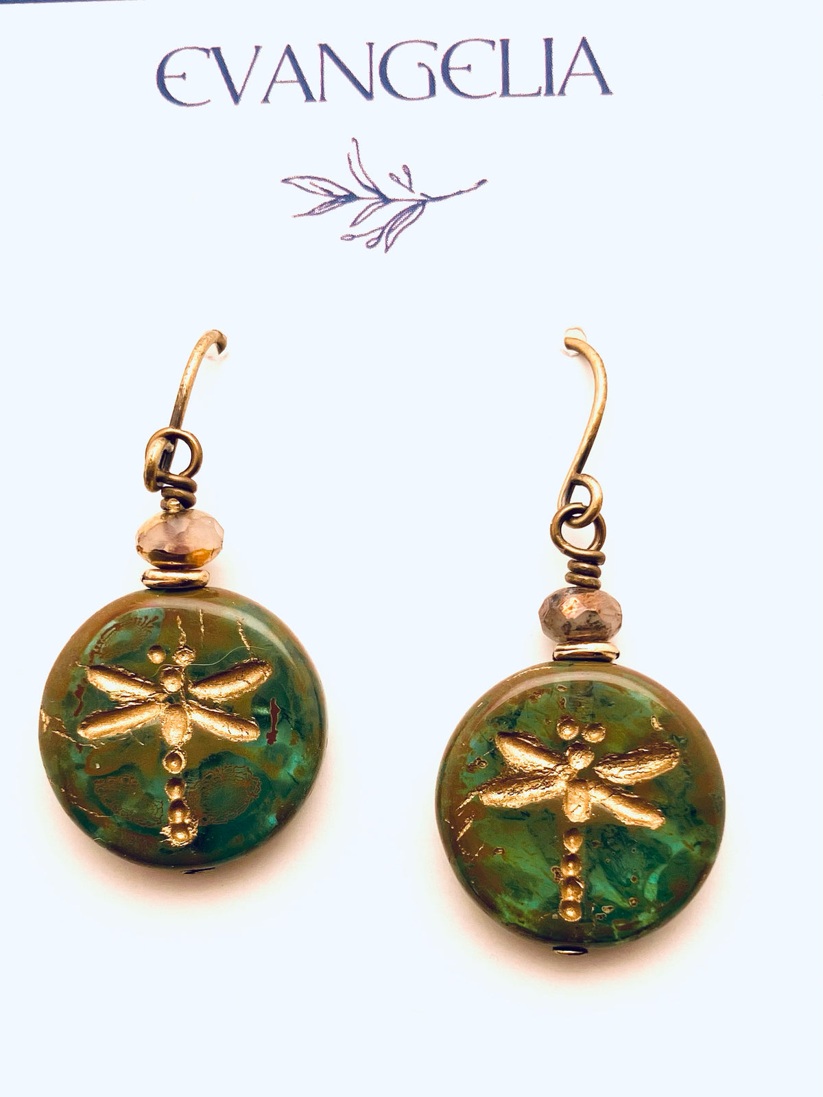 Czech Glass Earrings, Dragonfly