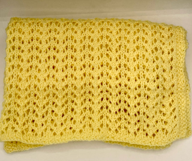 Yellow Acrylic Lace Knitted Baby Blanket