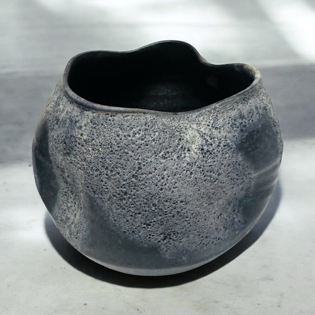 Stoneware Gray & WHite Dimpled Moon Jar