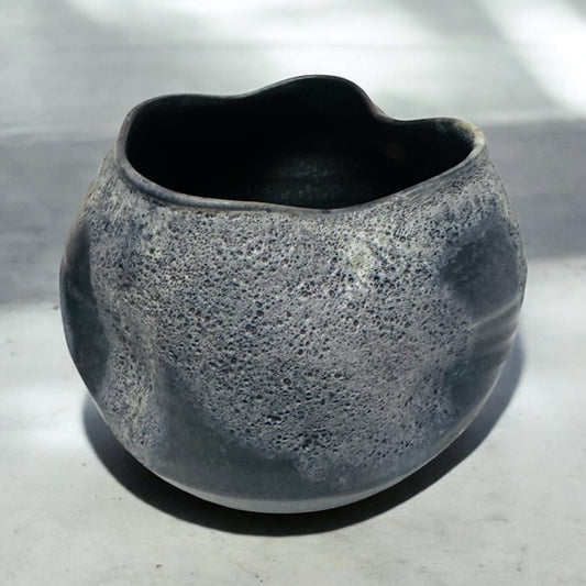 Stoneware Gray & WHite Dimpled Moon Jar
