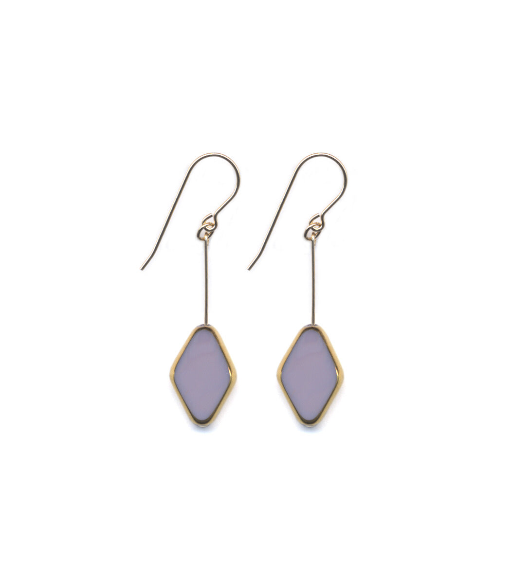Large Mauve Diamond Shaped Drop Earrings, German Vintage Glass Beads