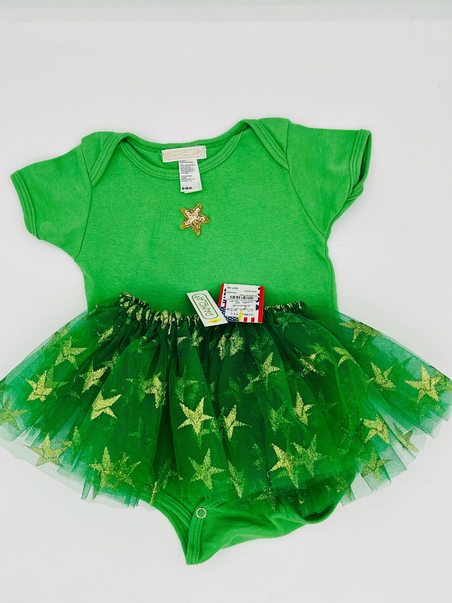 6" Gold Star Tutu with Green Onesie
