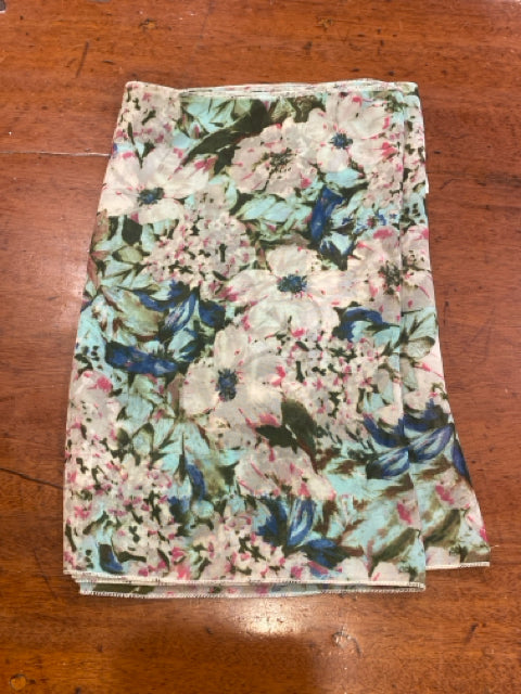 Green, Tan, & Pink Floral Scarf