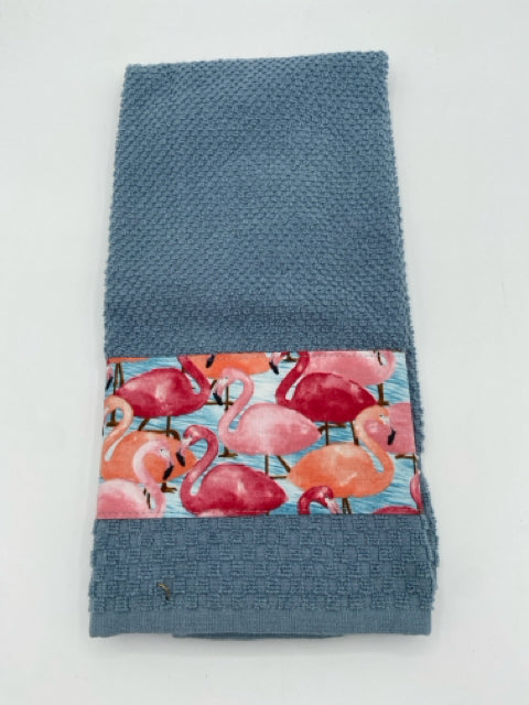 Blue Towel with Flamingo Trim