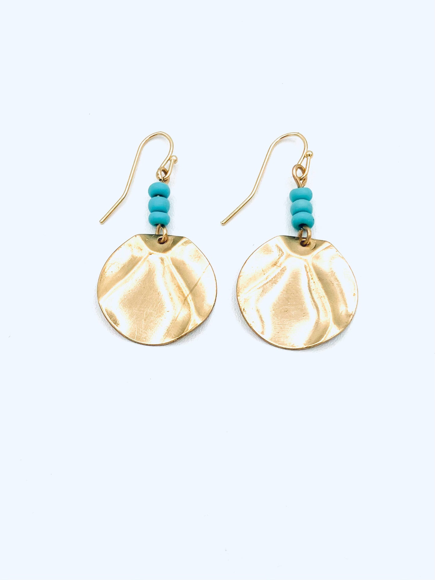 Hammered Disk with Turquoise Beads Earrings