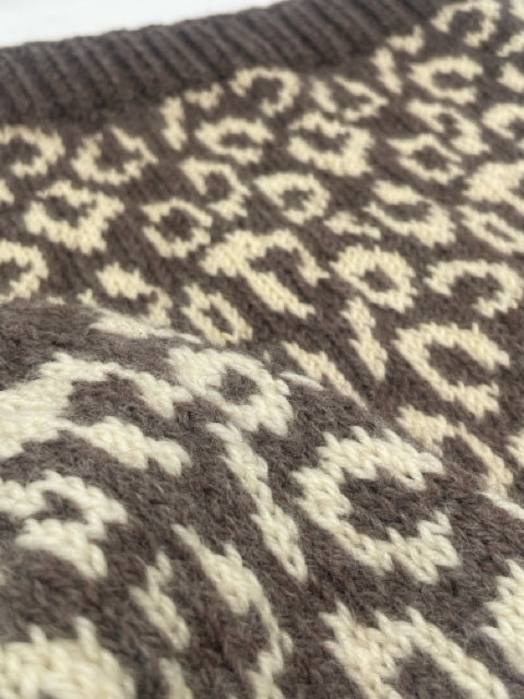 Nutmeg and Cream Wool Leopard Print knit Hat