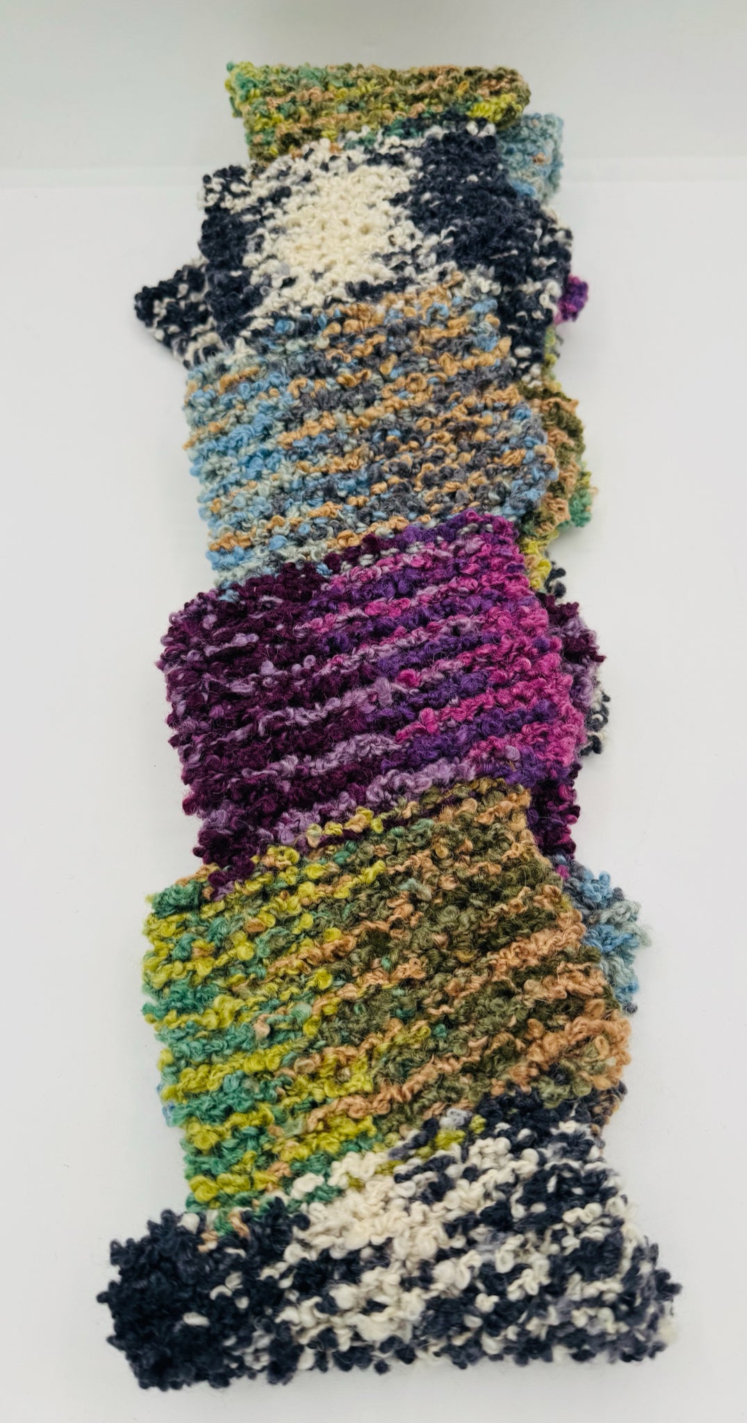 Mohair and Wool Knit Scarf with Multi Squares