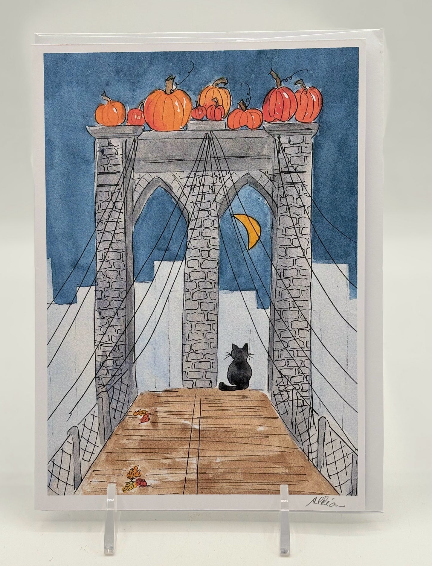 Bridge Cat Halloween Card