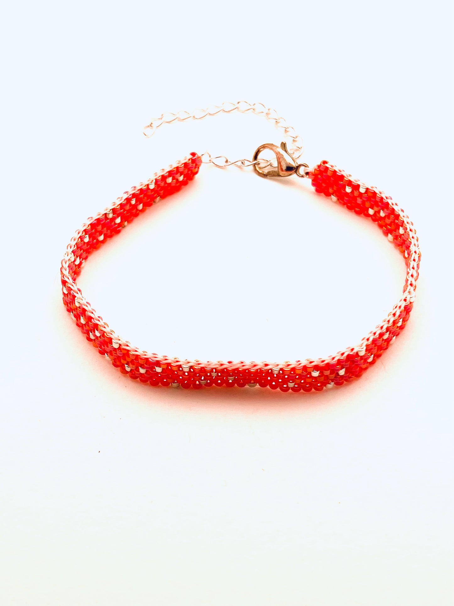 Beaded Raindrop Bracelet, Red and Silver
