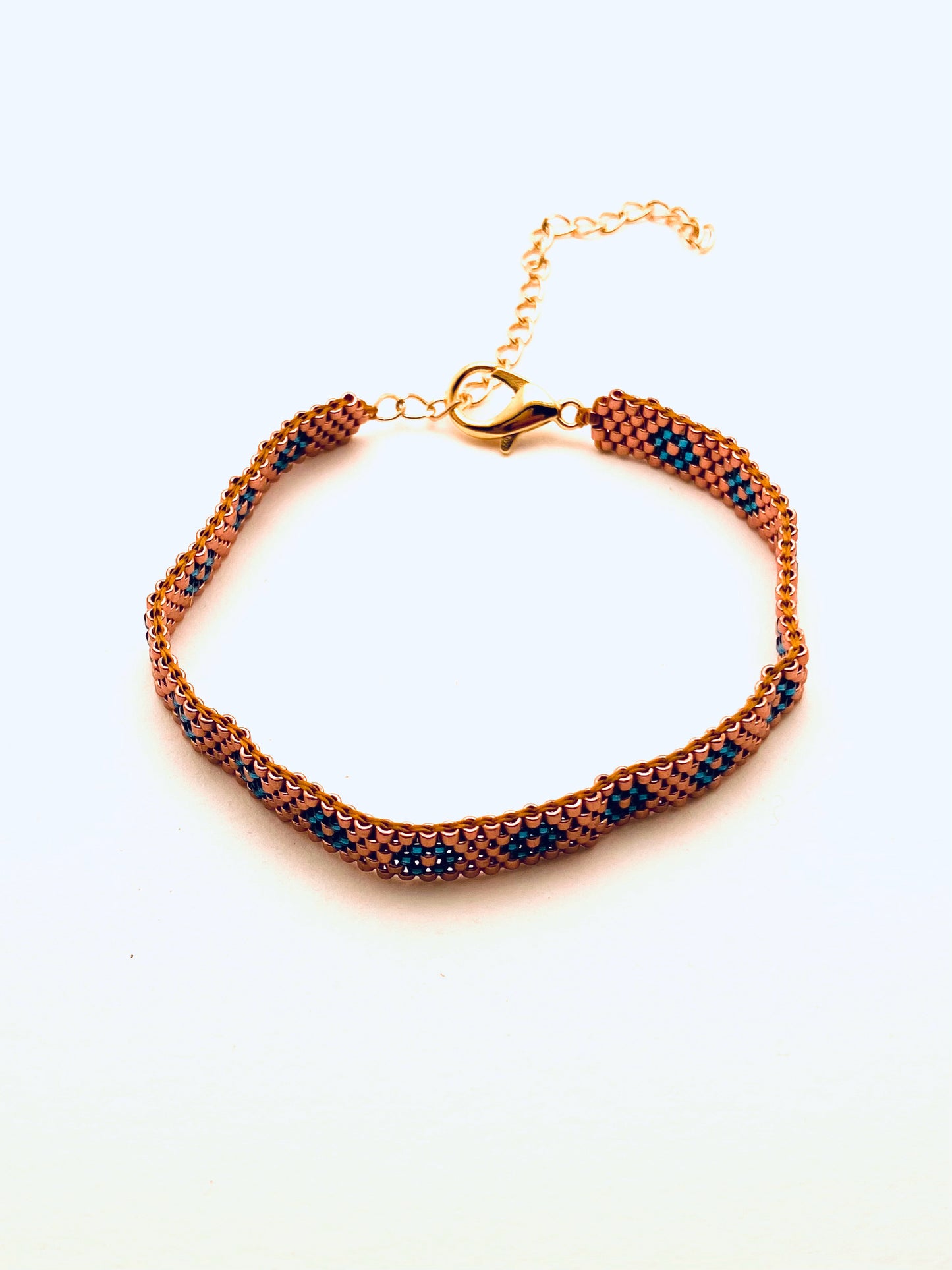 Beaded Center Flower Bracelet, Copper and Turquoise