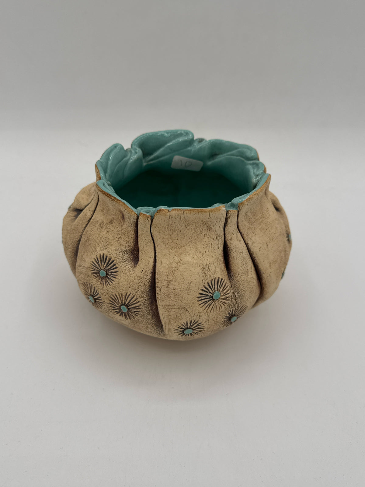 Pleated Pinch Pot With Turquoise or Pink Interior