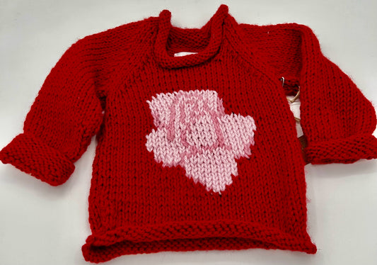 12-18 M Red Acrylic Knit Sweater with Pink Rose