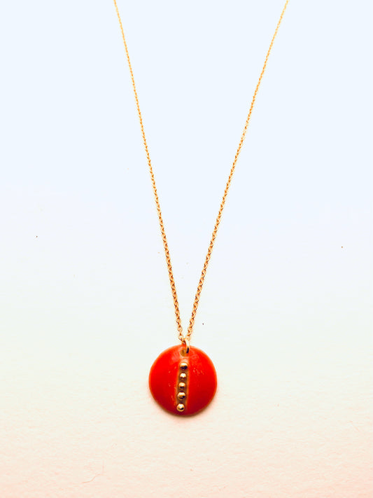 Beaded Circle Necklace, Coral Red