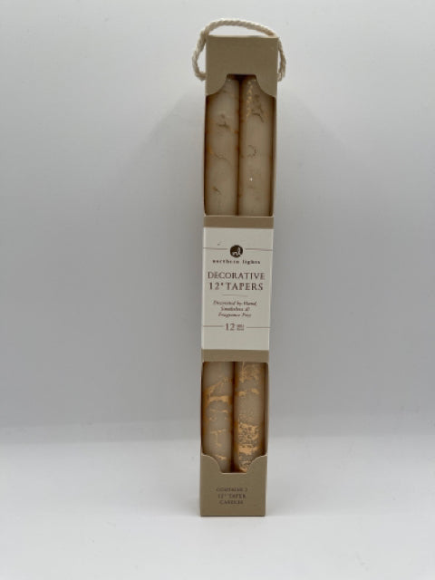 Decorative 12" Tapers In Cream and Gold