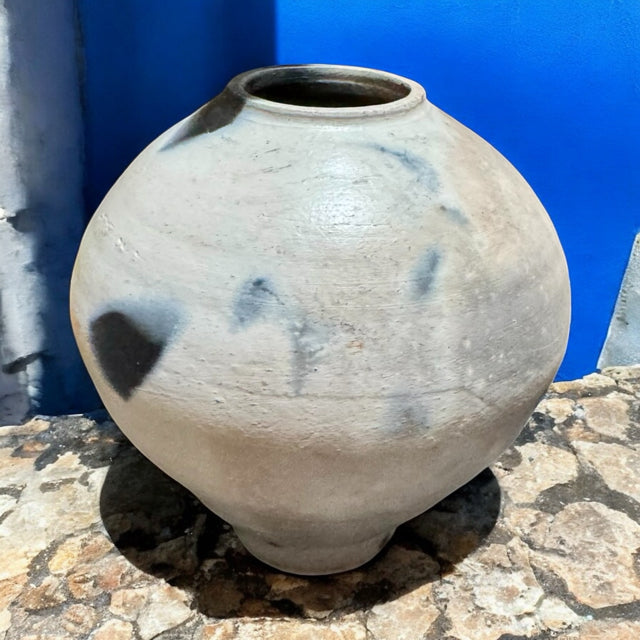 Raku Pit-Fired Black, White and Gray Moon Jar