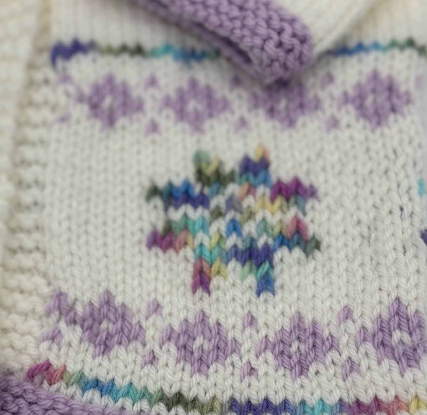 12-18 M White and Lavender Acrylic Fair Isle Knit Coat
