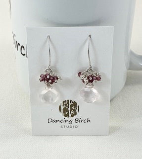 Rose Quartz with Rhodolite Garnet & Sterling Silver Earrings