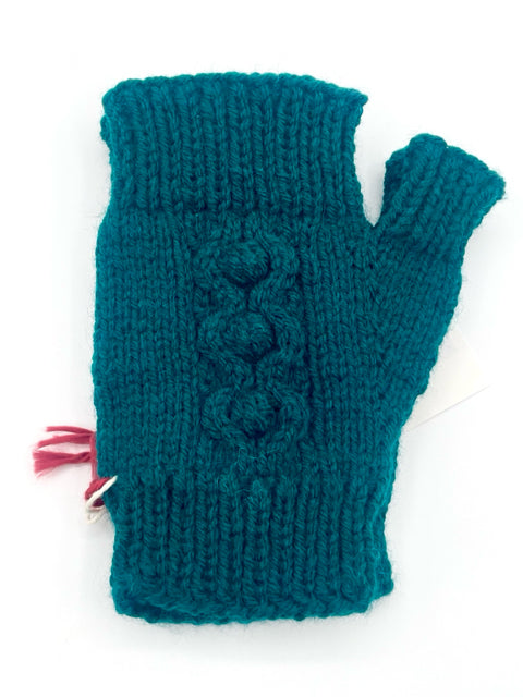 One Size Acrylic/Wool Blend Fingerless Gloves with Cables and Bobbles