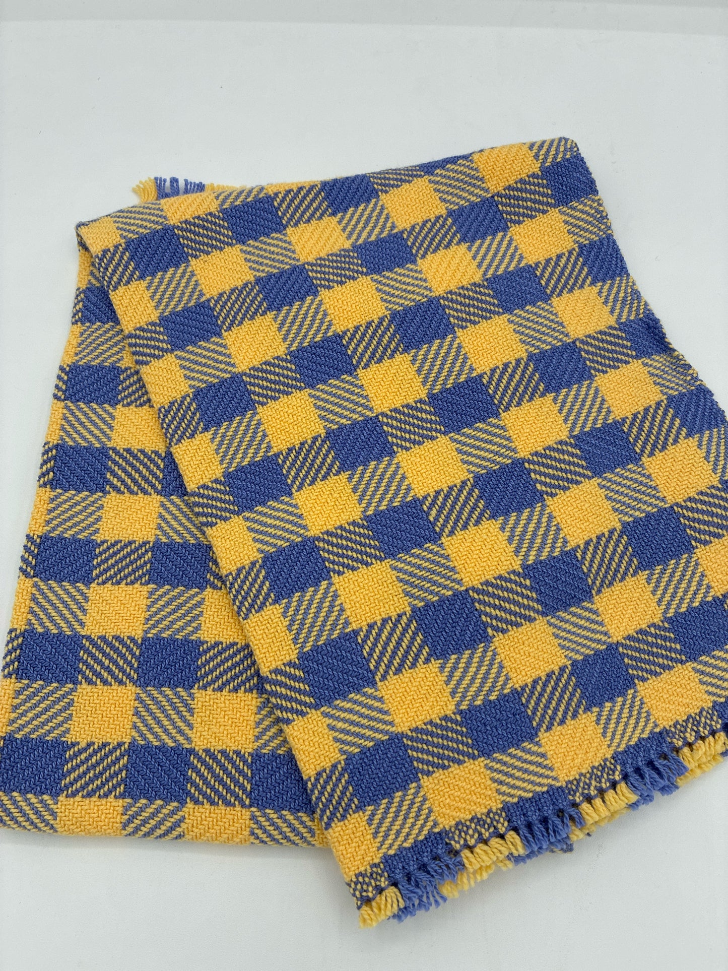 Hand Woven Checkerboard Towel - Periwinkle & Yellow