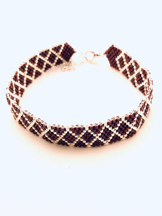 Beaded Diamond Bracelet, Bronze and Silver