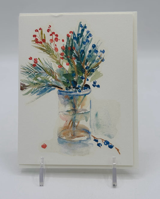 Watercolor Holiday Greens Letterpress Card