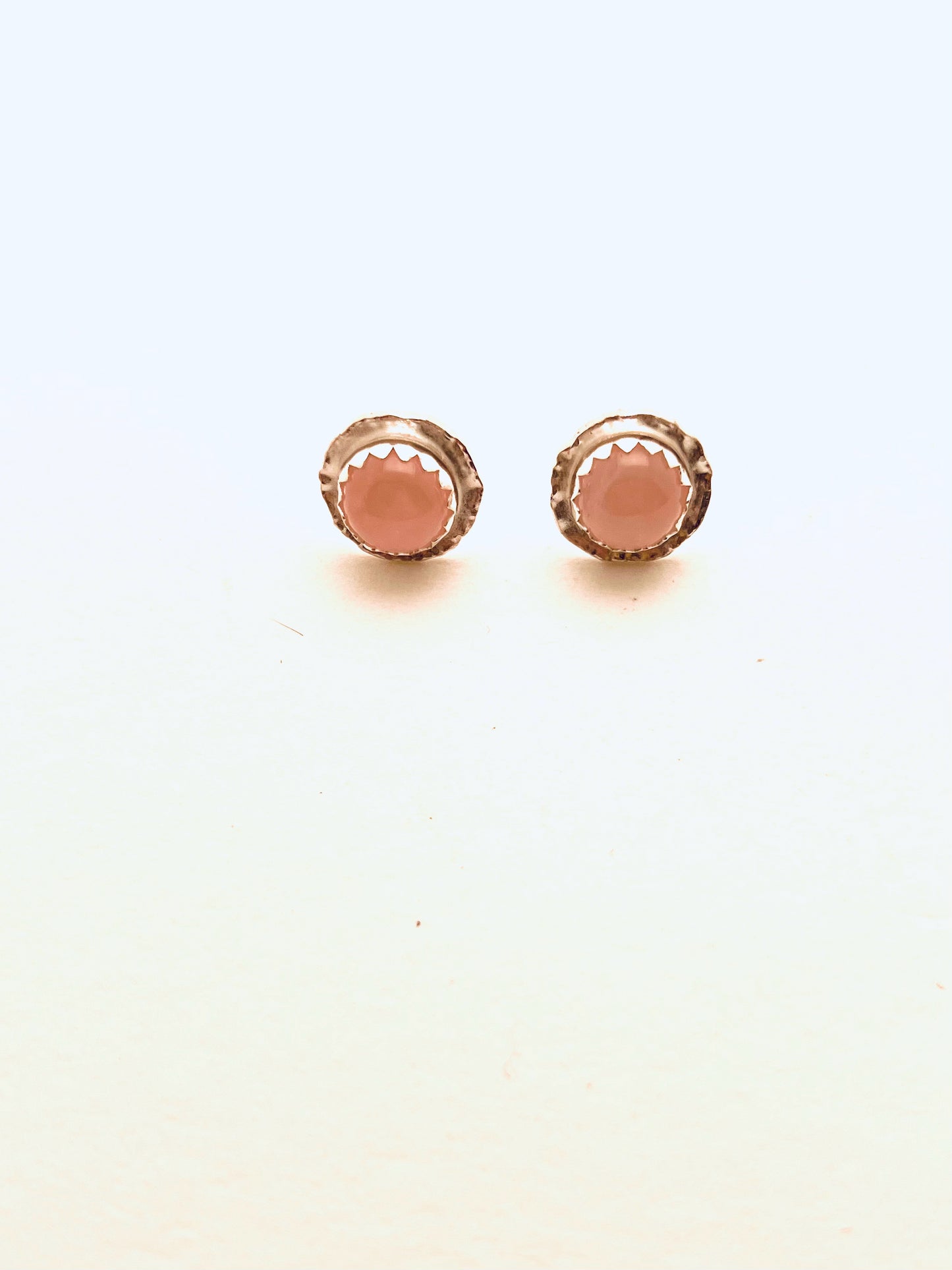 6 mm Disc Studes, Sterling Silver and Rose Quartz