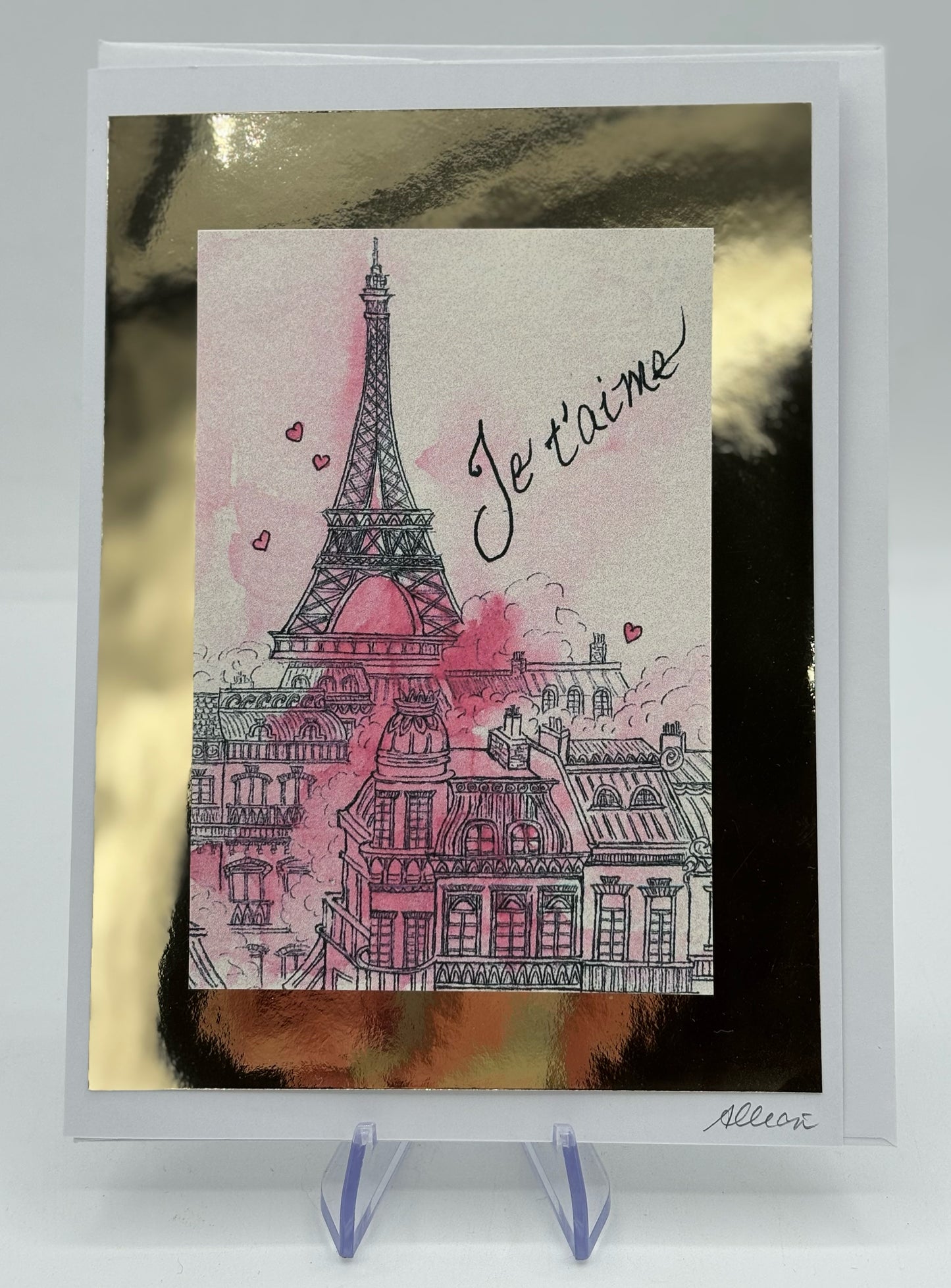 Gold Eiffel Pink Valentine's Card