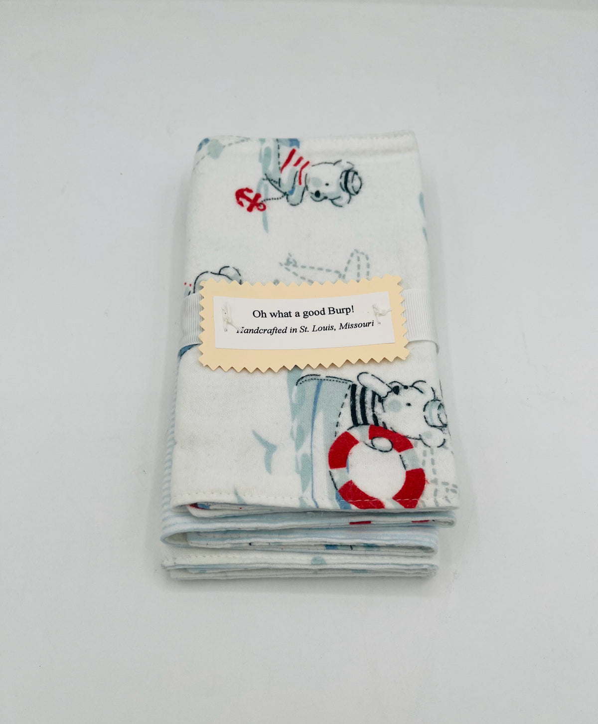 Sailors w/Blue & White Stripe Burp Cloth Set of 3