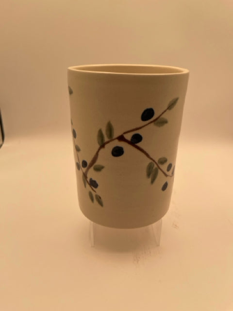 Porcelain Utensil Holder With Blueberry Design
