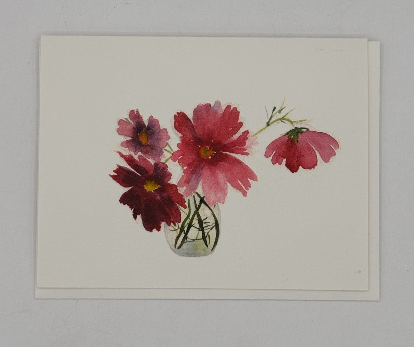 Watercolor Pink Cosmos in Vase Card