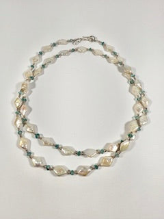 Sterling, Bali and Hill Tribe Silver Necklace with Diamond Shaped Pearls