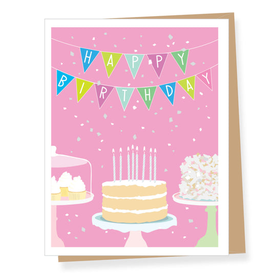 Birthday Cake With Rainbow Bunting Card