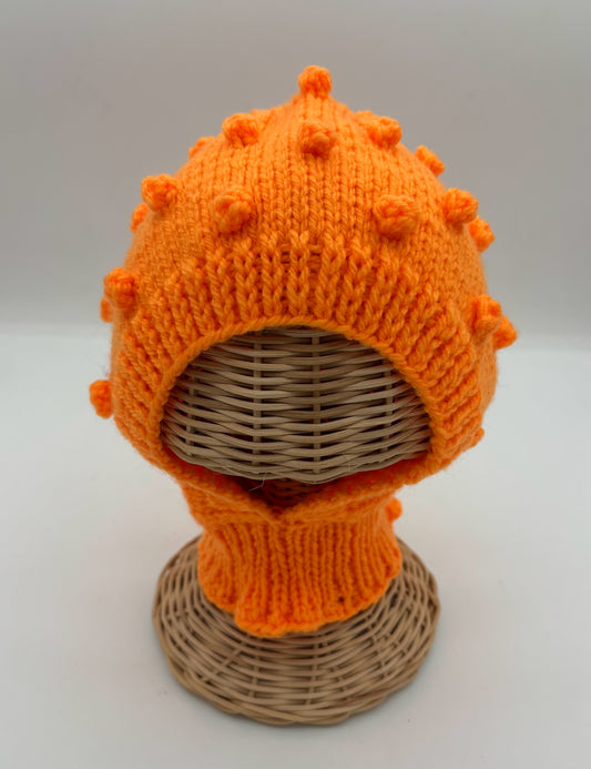Toddler Orange Acrylic Bobble Knit Balaclava