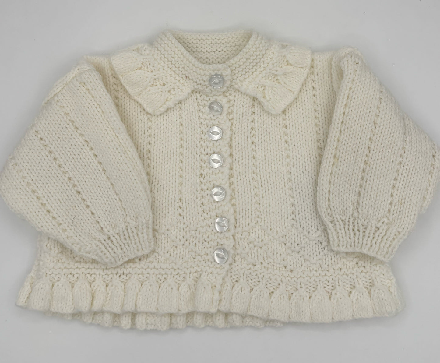 6-12 M White Acrylic Knit Cardigan with Peplum
