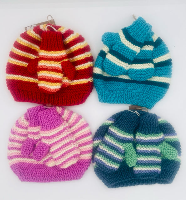 2-4 Y Acrylic Knit Stripe Hat and Mitten Set