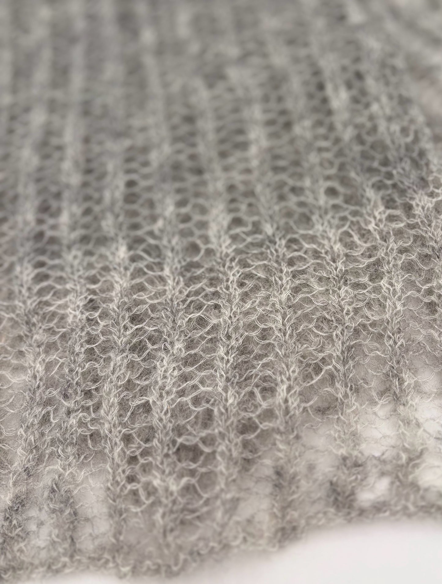 Gray Mohair Blend Lace Knit Scarf